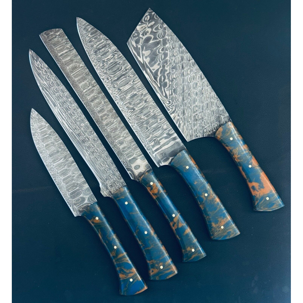Damascus Steel 5 PCS Chef Knife Set For Kitchen Cooking 3