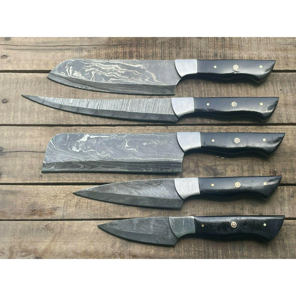 Damascus Steel Chef Knives Handmade Set With Wood Handle 1