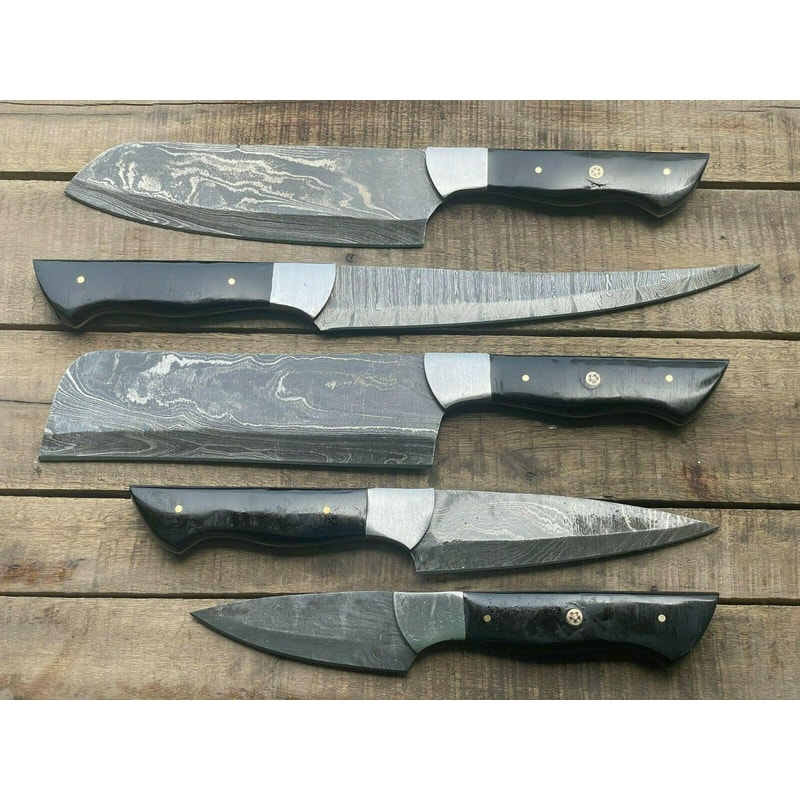 Damascus Steel Chef Knives Handmade Set With Wood Handle 2