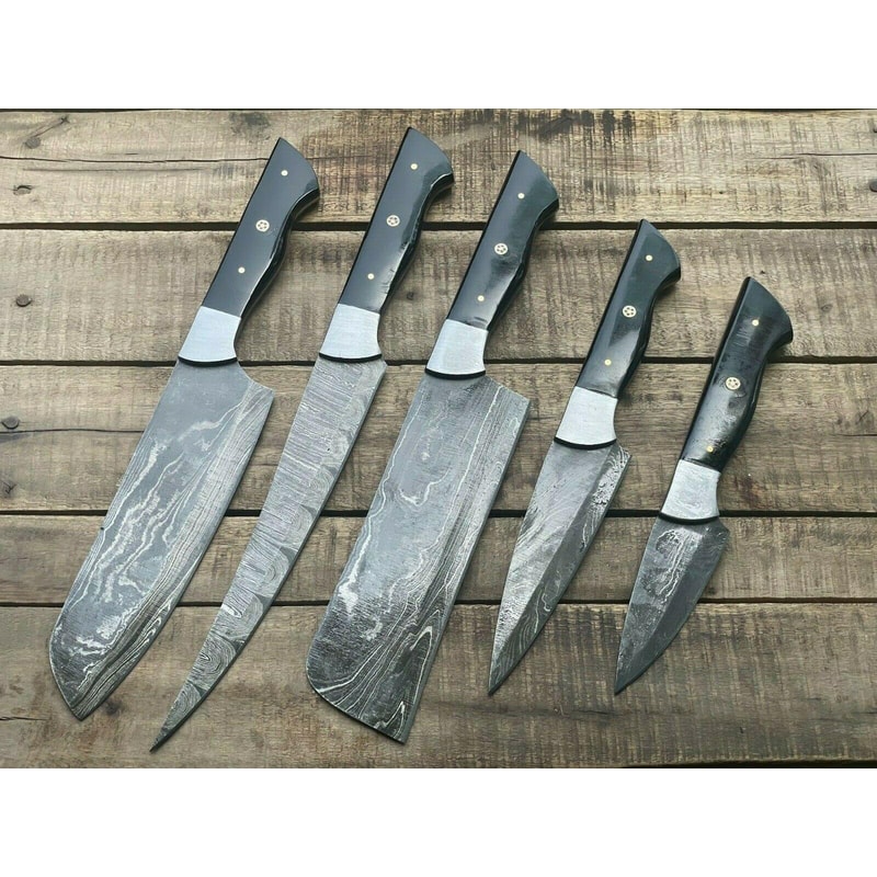 Damascus Steel Chef Knives Handmade Set With Wood Handle 0