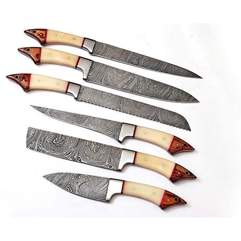 Professional Kitchen Knife Set 6PCS Damascus Style Blades With Wood Handles 0