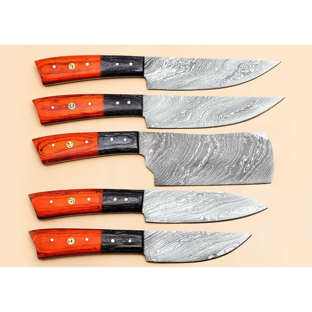 Durable Handmade Damascus Steel Chef Knives Kitchen Set Of 5 1