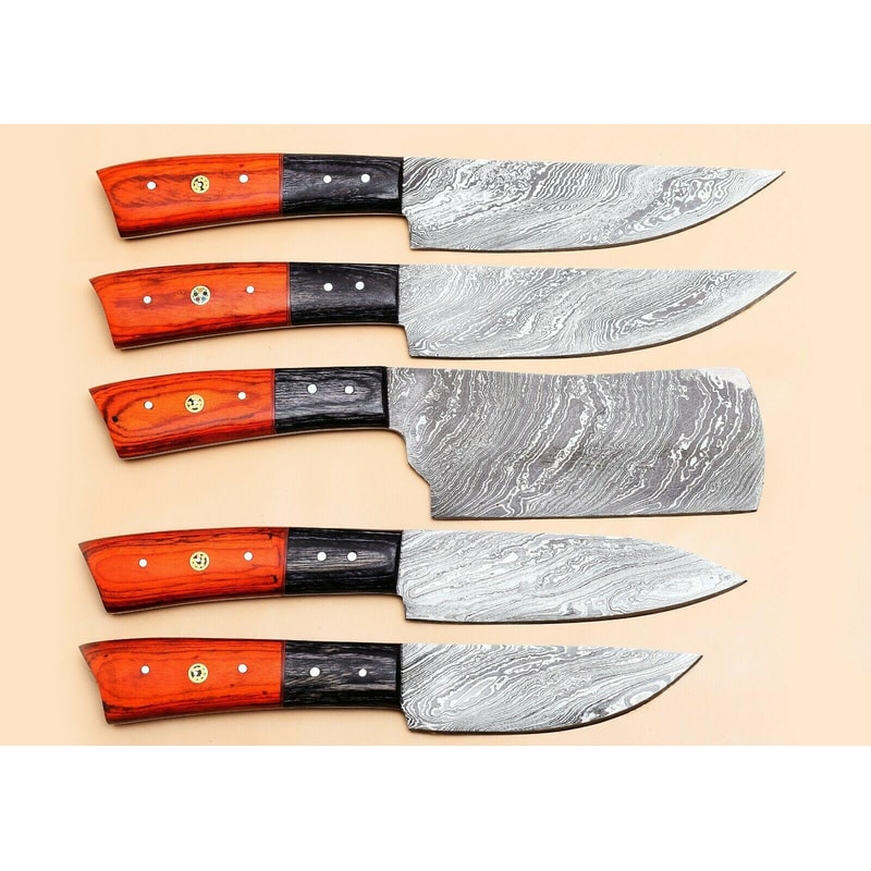 Durable Handmade Damascus Steel Chef Knives Kitchen Set Of 5 0