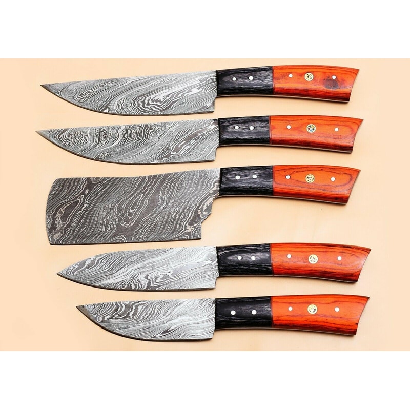 Durable Handmade Damascus Steel Chef Knives Kitchen Set Of 5 2