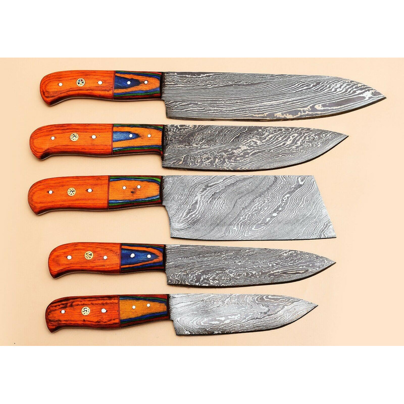 Premium Damascus Steel Kitchen Knife Set Of 5 Sharp Chef Knives 0
