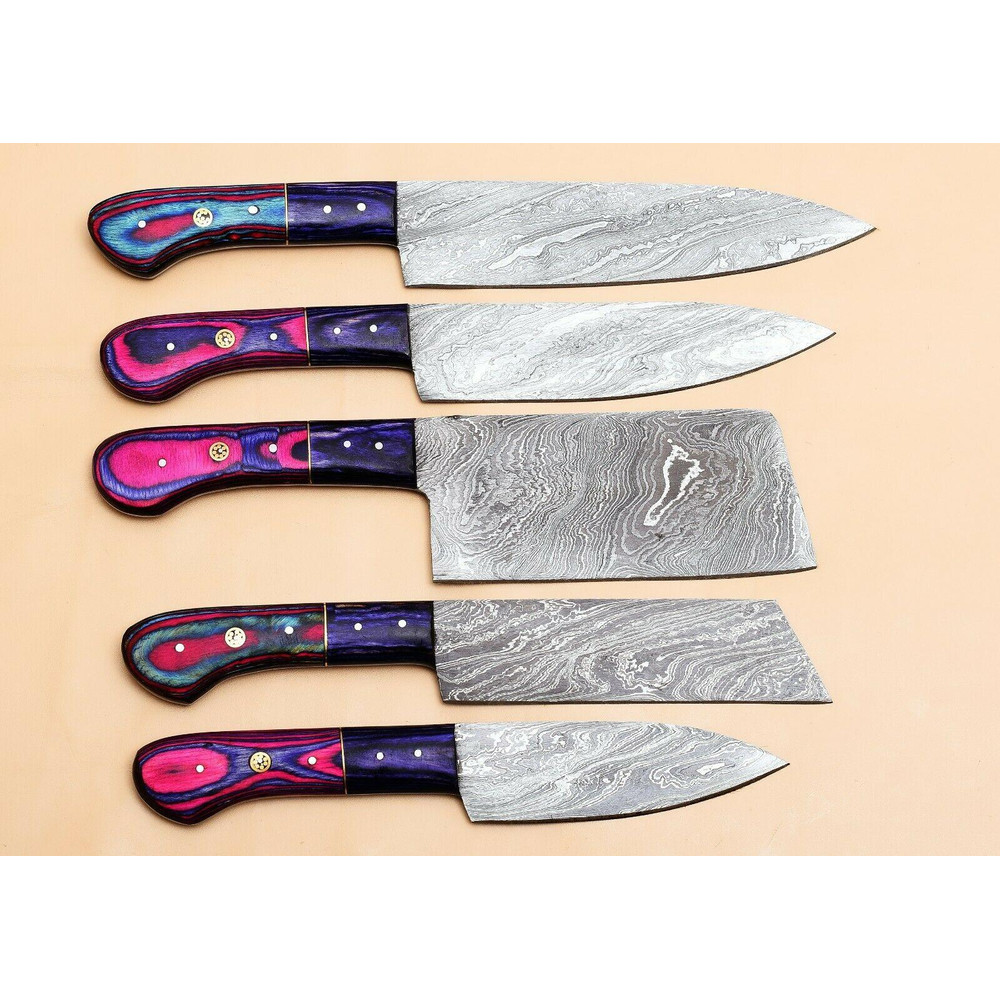 Damascus Steel 5 Pcs Sharp Edge Chef Knife Set With Roll Bag 0