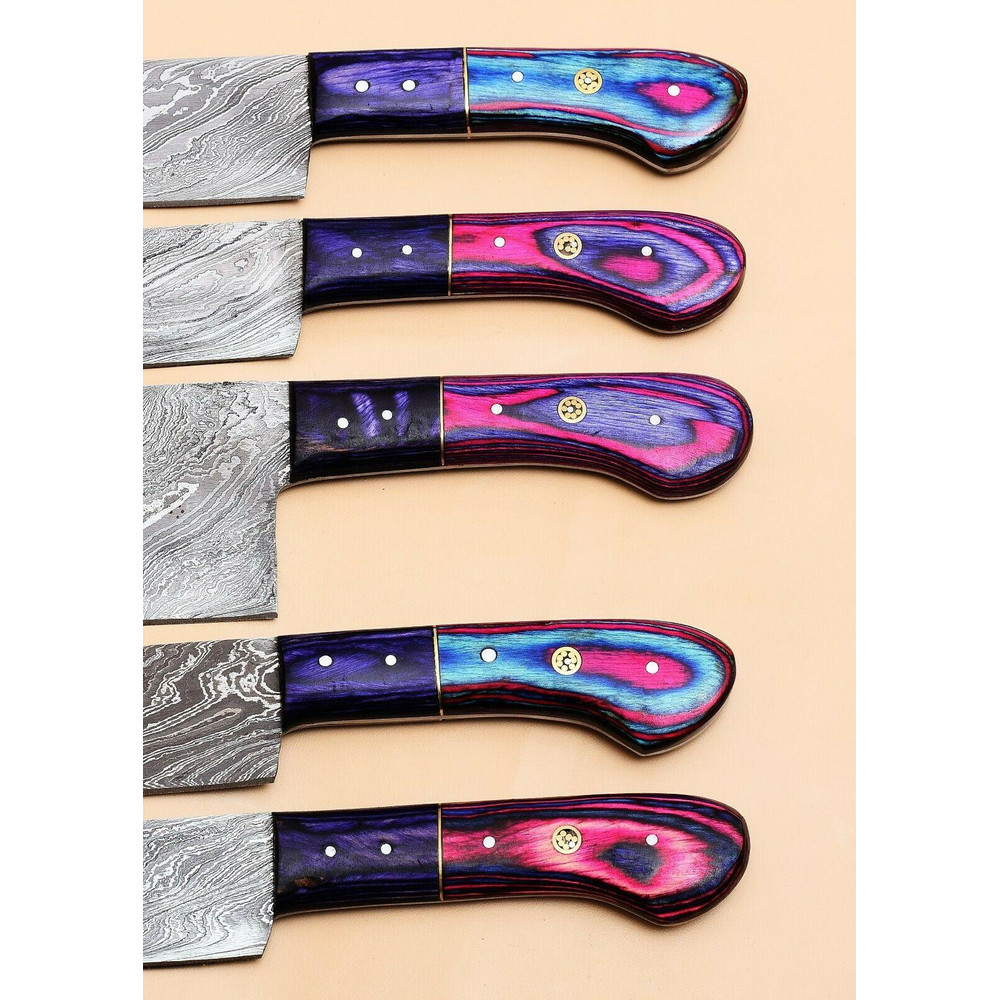 Damascus Steel 5 Pcs Sharp Edge Chef Knife Set With Roll Bag 1