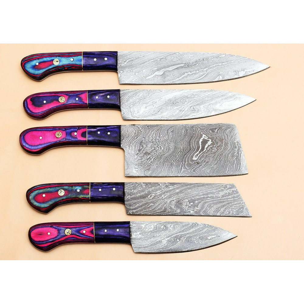 Damascus Steel 5 Pcs Sharp Edge Chef Knife Set With Roll Bag 2