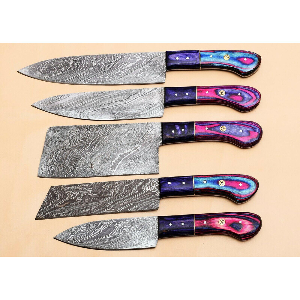 Damascus Steel 5 Pcs Sharp Edge Chef Knife Set With Roll Bag 3