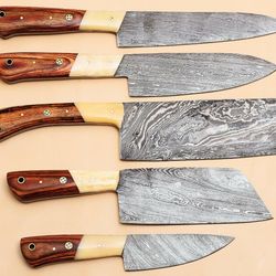 handmade 5 pcs kitchen knife set | sharp damascus steel chef knives