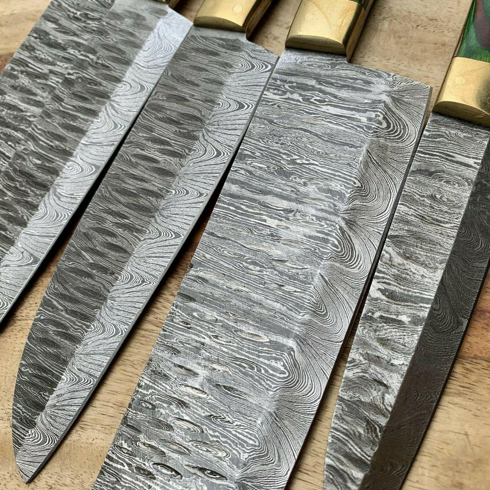 Handmade Damascus Steel Chef Knife Set Kitchen Knives With Wood Handles 0