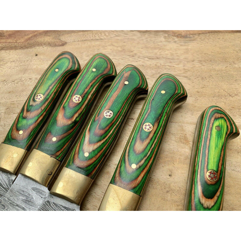 Handmade Damascus Steel Chef Knife Set Kitchen Knives With Wood Handles 1