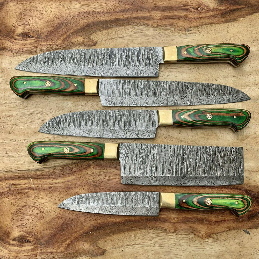 Handmade Damascus Steel Chef Knife Set Kitchen Knives With Wood Handles 2