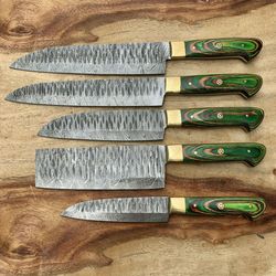 handmade damascus steel chef knife set | kitchen knives with wood handles
