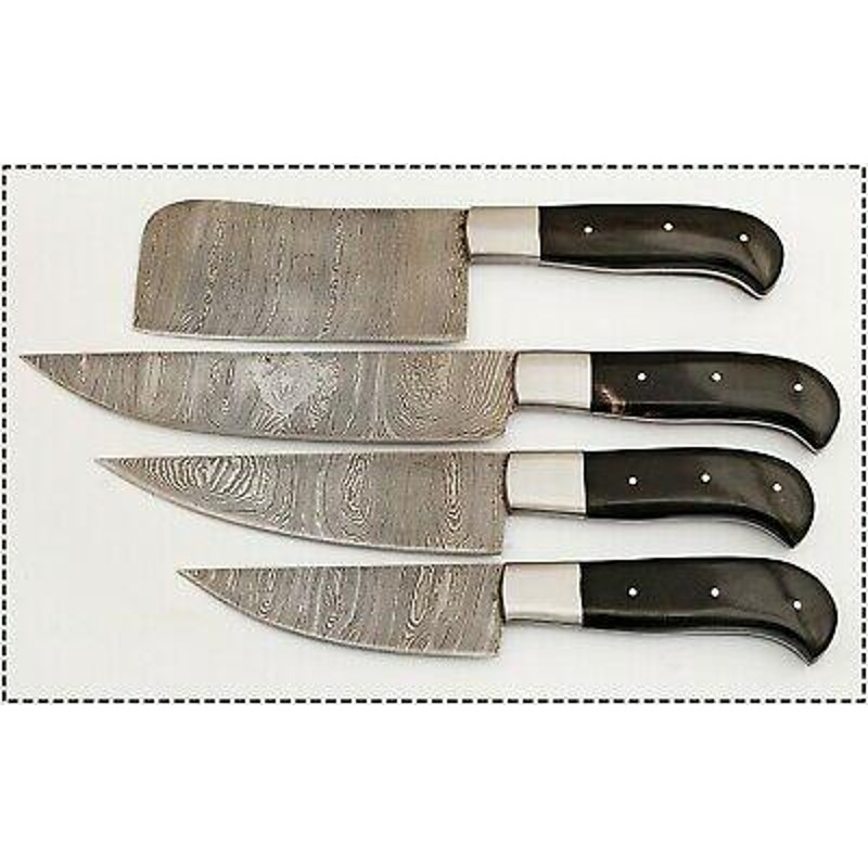 Custom Damascus Steel Chef Knife Set 4Piece Handmade Kitchen Knives 2