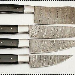 custom damascus steel chef knife set | 4-piece handmade kitchen knives