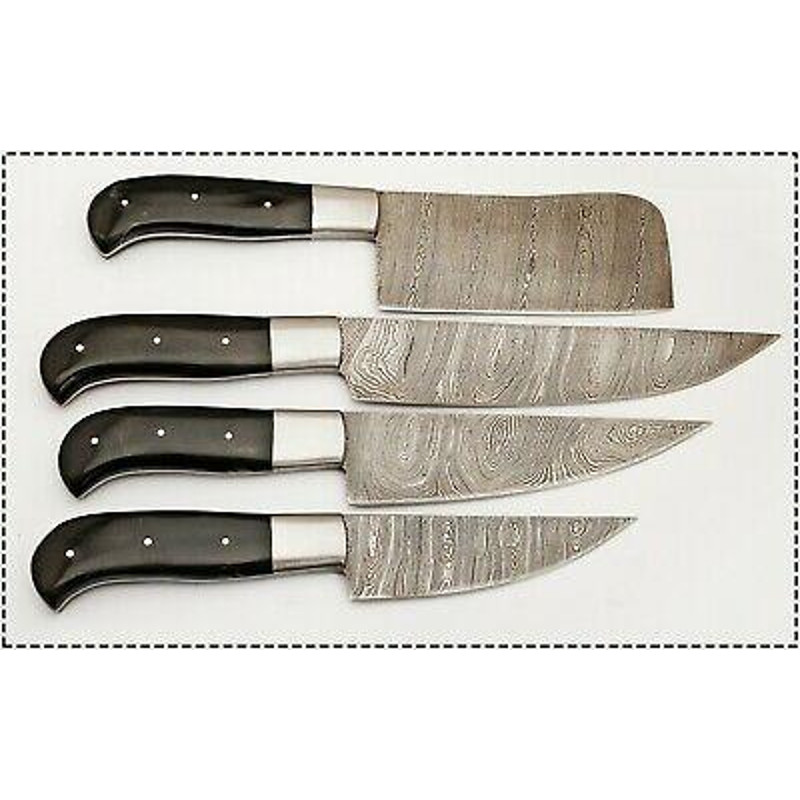 Custom Damascus Steel Chef Knife Set 4Piece Handmade Kitchen Knives 0