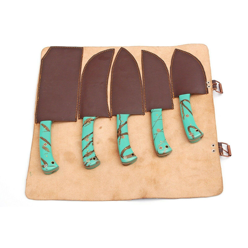 5Piece Hand Forged Damascus Steel Chef Knife Set Kitchen Knives With Resin Handle 1