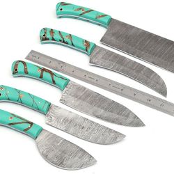 5-piece hand forged damascus steel chef knife set | kitchen knives with resin handle