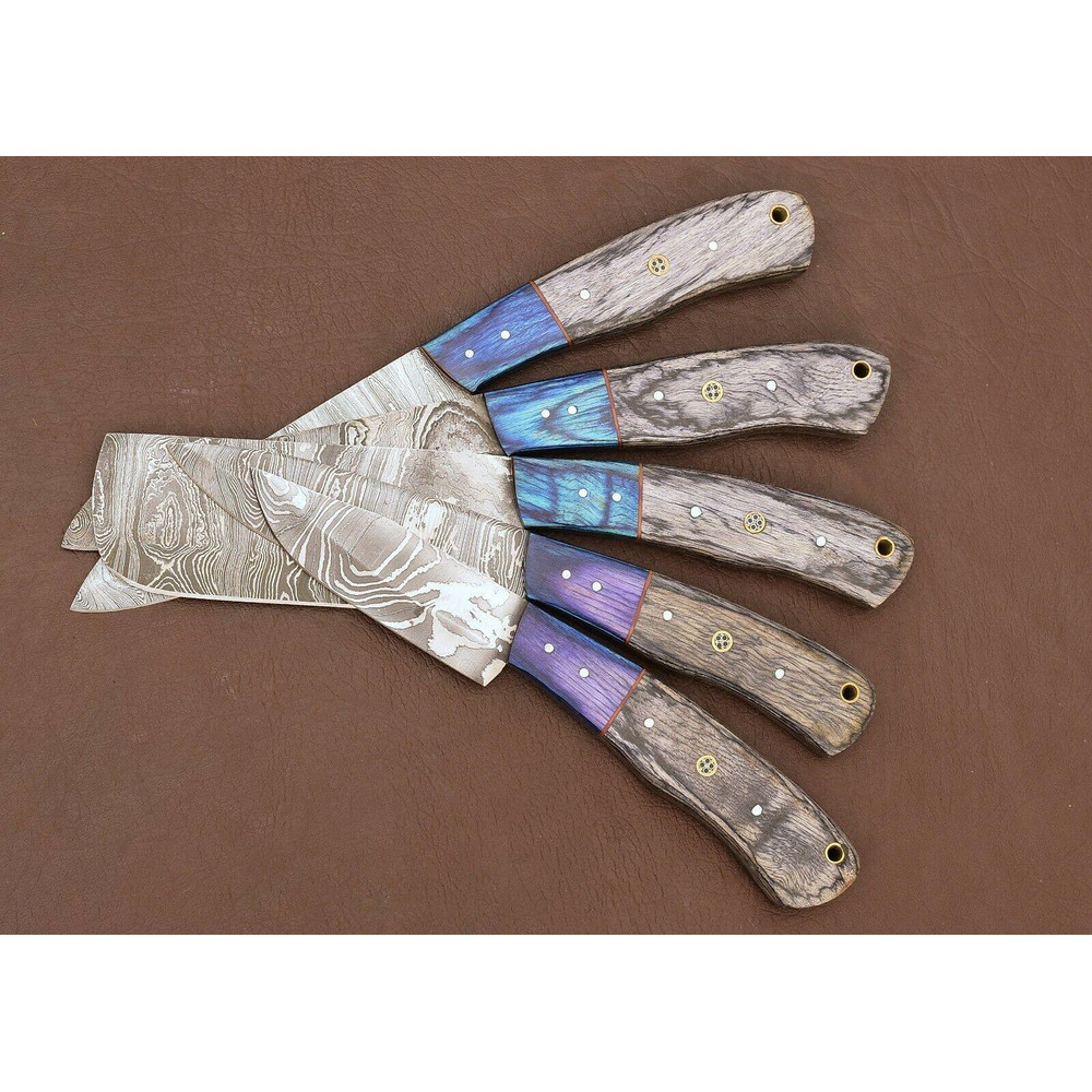 5Piece Handmade Damascus Steel Chef Knife Set Kitchen Knives With Pakka Wood 2