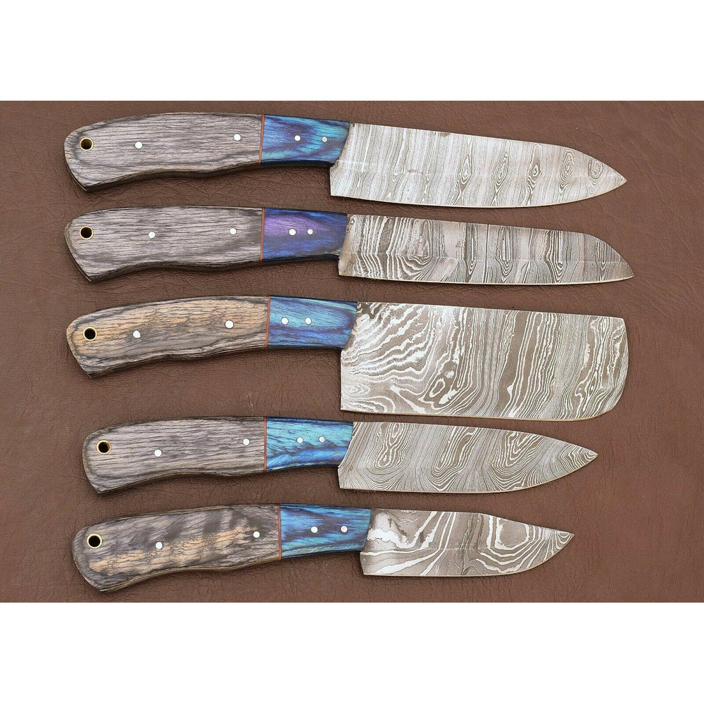 5Piece Handmade Damascus Steel Chef Knife Set Kitchen Knives With Pakka Wood 0