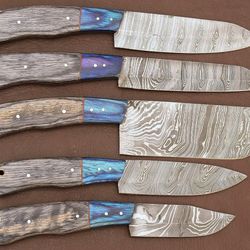 5-piece handmade damascus steel chef knife set | kitchen knives with pakka wood