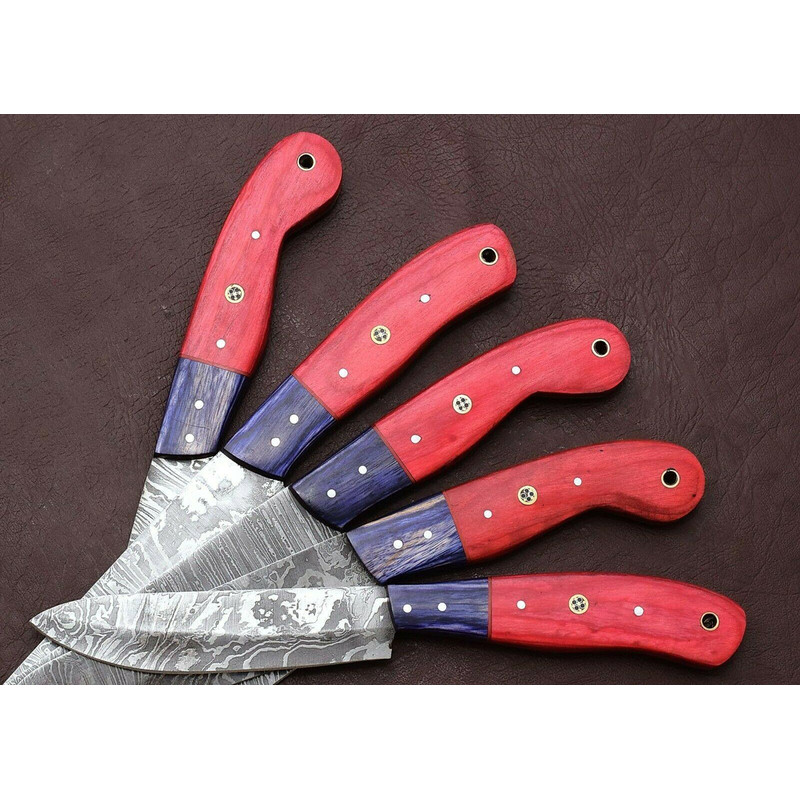 Handmade Damascus Kitchen Knife Set 5Piece Chef Knives With Pakka Wood 3