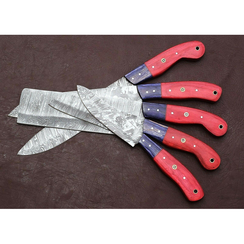Handmade Damascus Kitchen Knife Set 5Piece Chef Knives With Pakka Wood 2