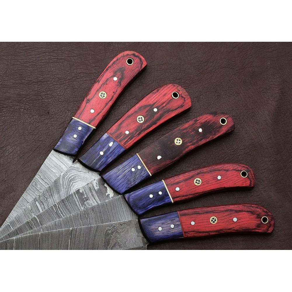 Damascus Kitchen Knife Set 5Piece Chef Knives With Pakka Wood 0
