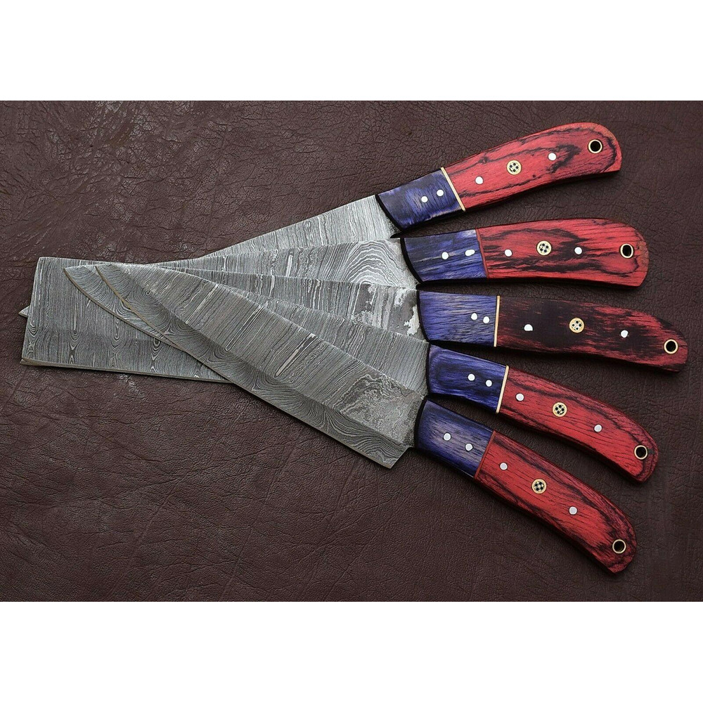 Damascus Kitchen Knife Set 5Piece Chef Knives With Pakka Wood 3