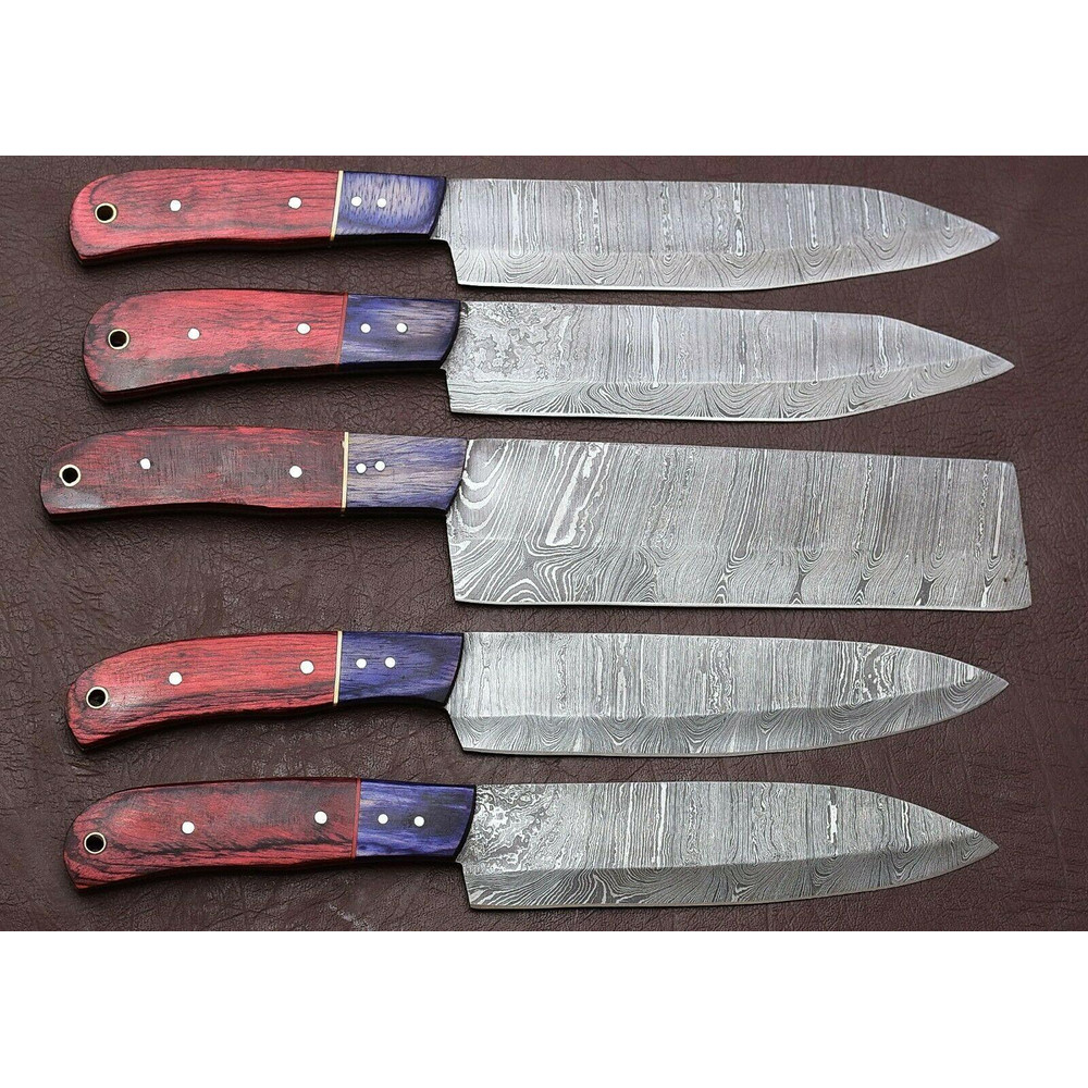 Damascus Kitchen Knife Set 5Piece Chef Knives With Pakka Wood 1