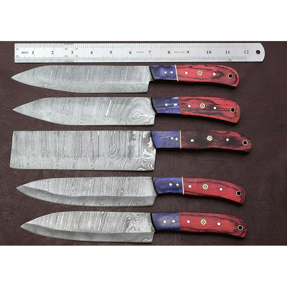 Damascus Kitchen Knife Set 5Piece Chef Knives With Pakka Wood 2