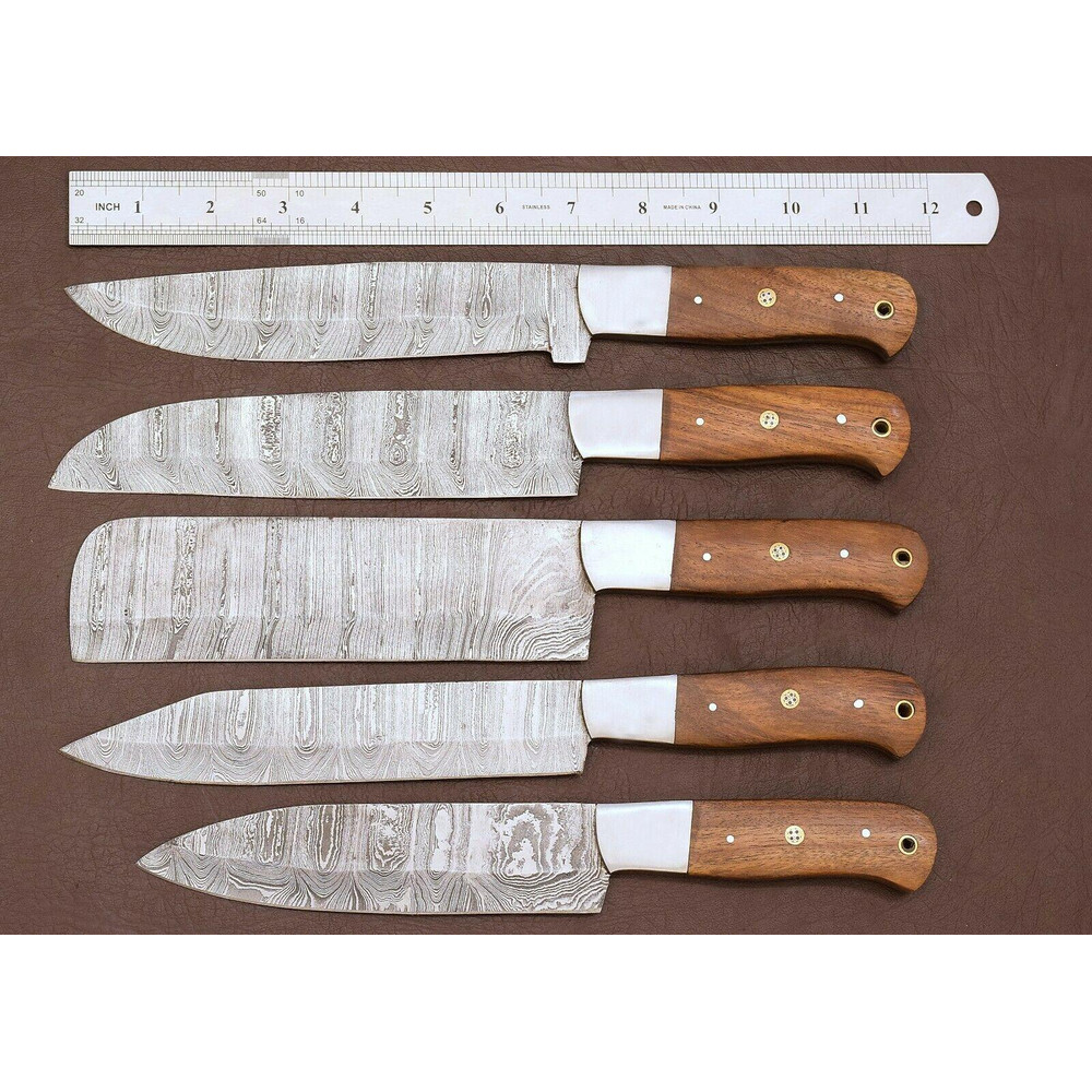 Handmade Damascus Steel Chef Knife Set 5Piece Kitchen Knives With Rosewood 0
