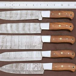 handmade damascus steel chef knife set | 5-piece kitchen knives with rosewood
