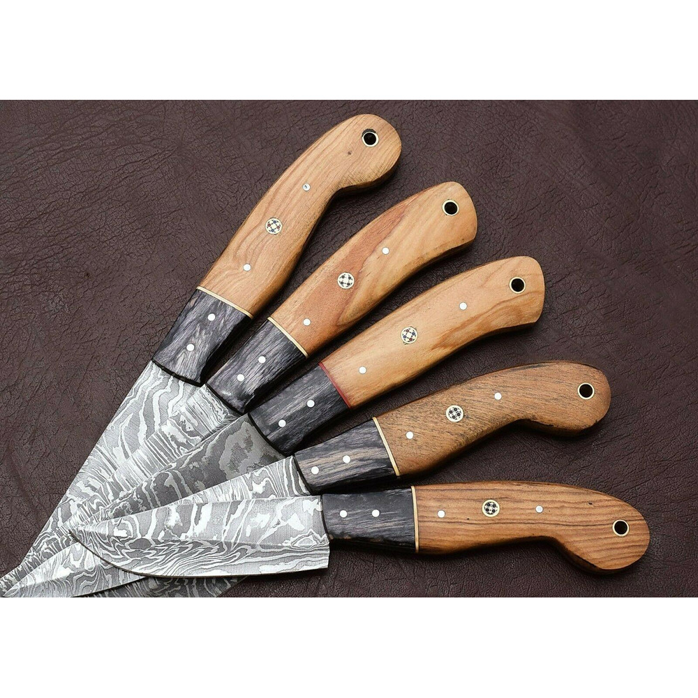 Damascus Steel Chef Knife Set 5Piece Kitchen Knives With Pakka Wood Handmade 3