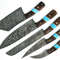 Custom Handmade Damascus Steel Chef Knife Set 5Piece Turquoise Wood Handle 1