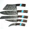Custom Handmade Damascus Steel Chef Knife Set 5Piece Turquoise Wood Handle 3