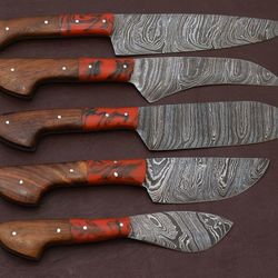 handmade damascus steel chef knife set | 5-piece kitchen knives