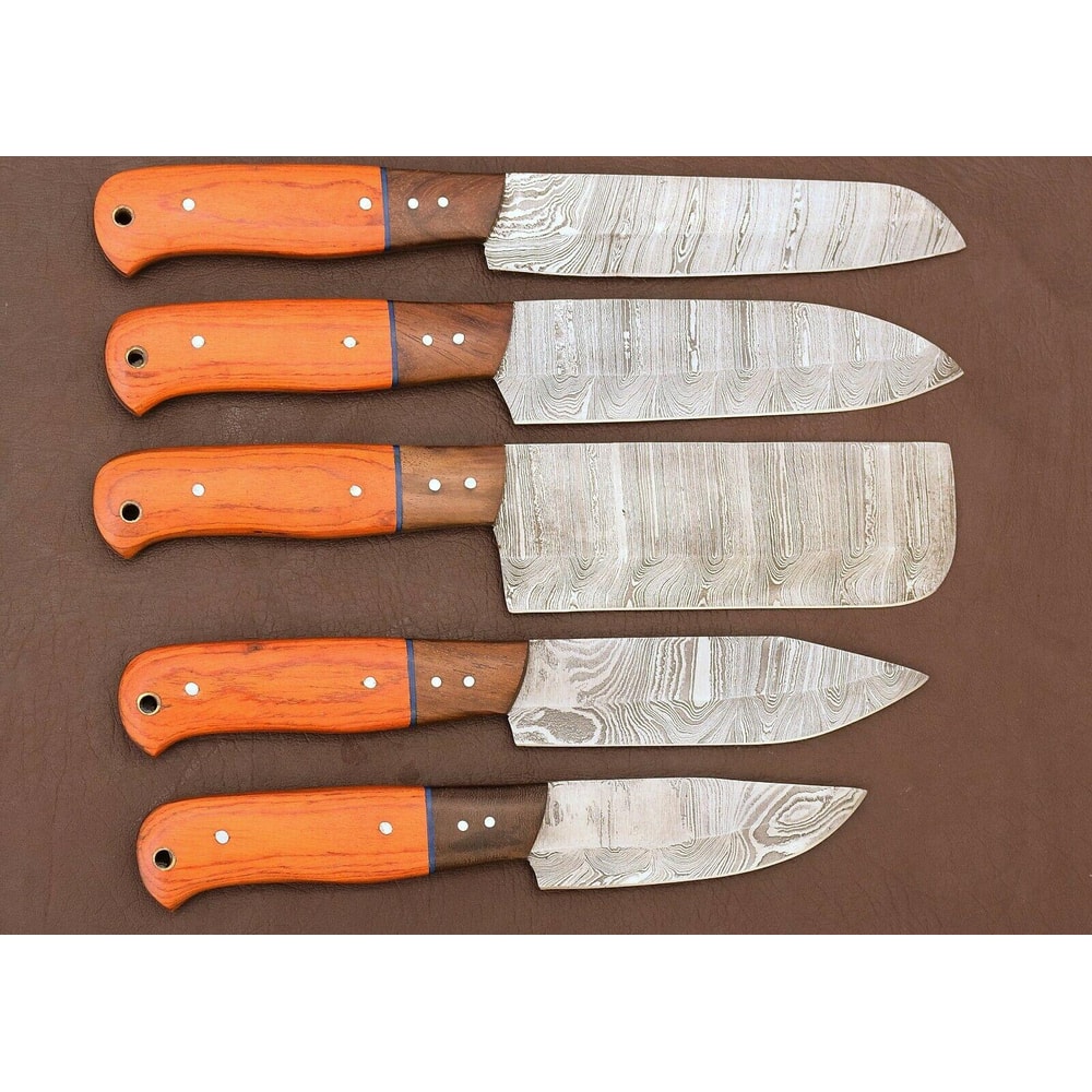 Premium 5Pc Handmade Damascus Steel Chef Knives With Pakka Wood 0