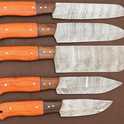 premium 5pc handmade damascus steel chef knives with pakka wood