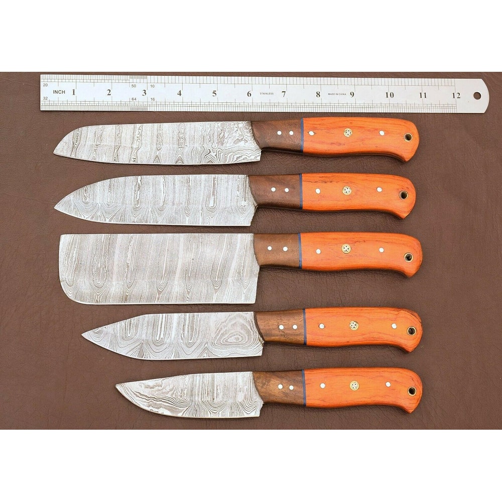 Premium 5Pc Handmade Damascus Steel Chef Knives With Pakka Wood 1
