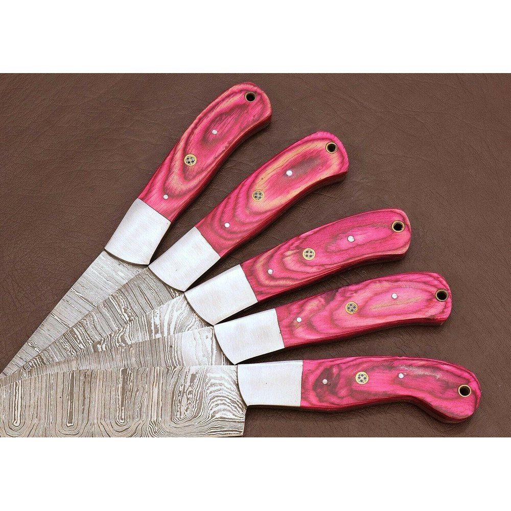 5Piece Handmade Damascus Steel Chef Knife Set With Pakka Wood Handle 3