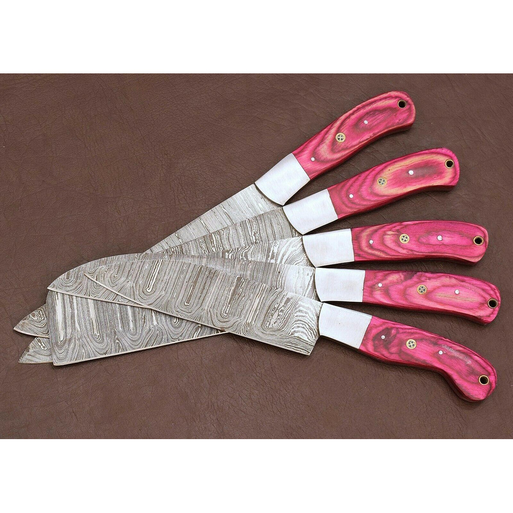 5Piece Handmade Damascus Steel Chef Knife Set With Pakka Wood Handle 2