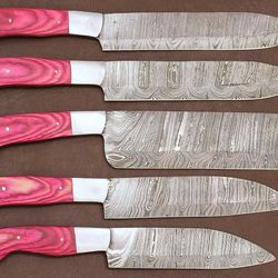 5-piece handmade damascus steel chef knife set with pakka wood handle