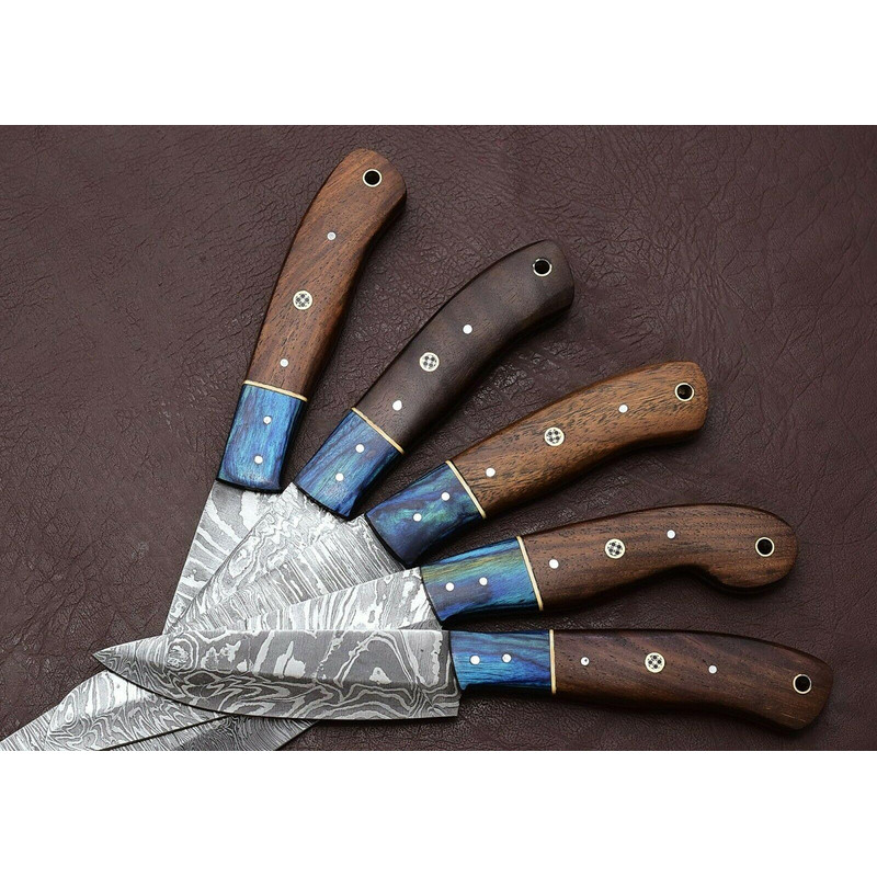 HandForged Damascus Chef Knife Set Of 5 Pakka Wood Handles 3