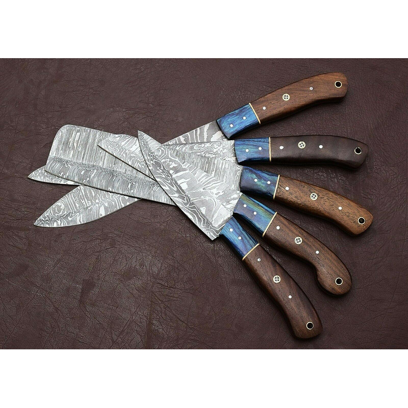 HandForged Damascus Chef Knife Set Of 5 Pakka Wood Handles 2