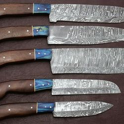 hand-forged damascus chef knife set of 5 | pakka wood handles