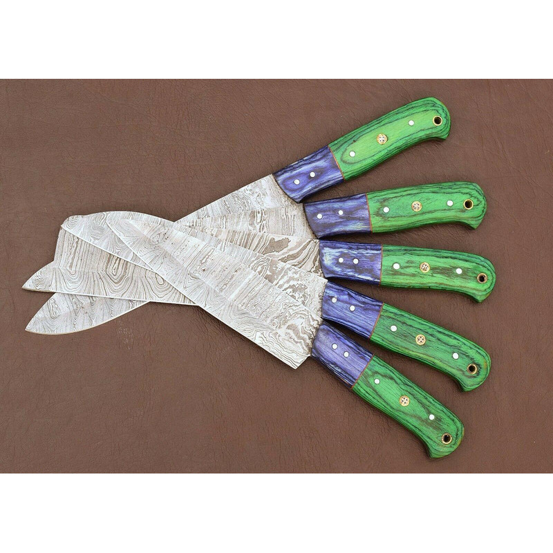 Damascus Steel 5Piece Kitchen Knife Set Handmade Pakka Wood 2