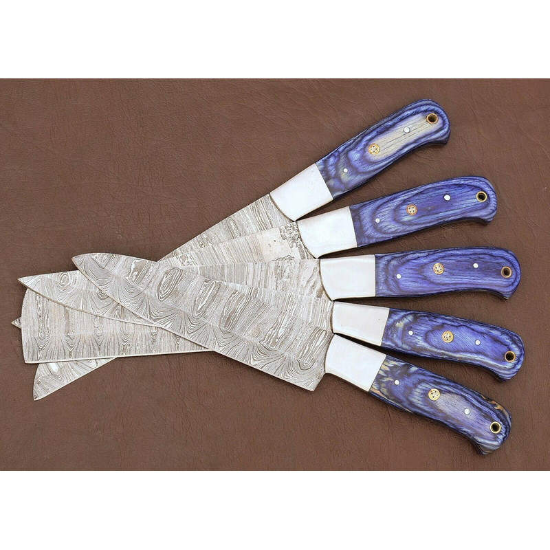 Custom Damascus Steel Kitchen Knife Set Of 5 With Pakka Wood Handle 2