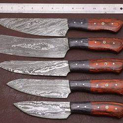 hand-forged damascus steel chef knives set with pakka wood handles